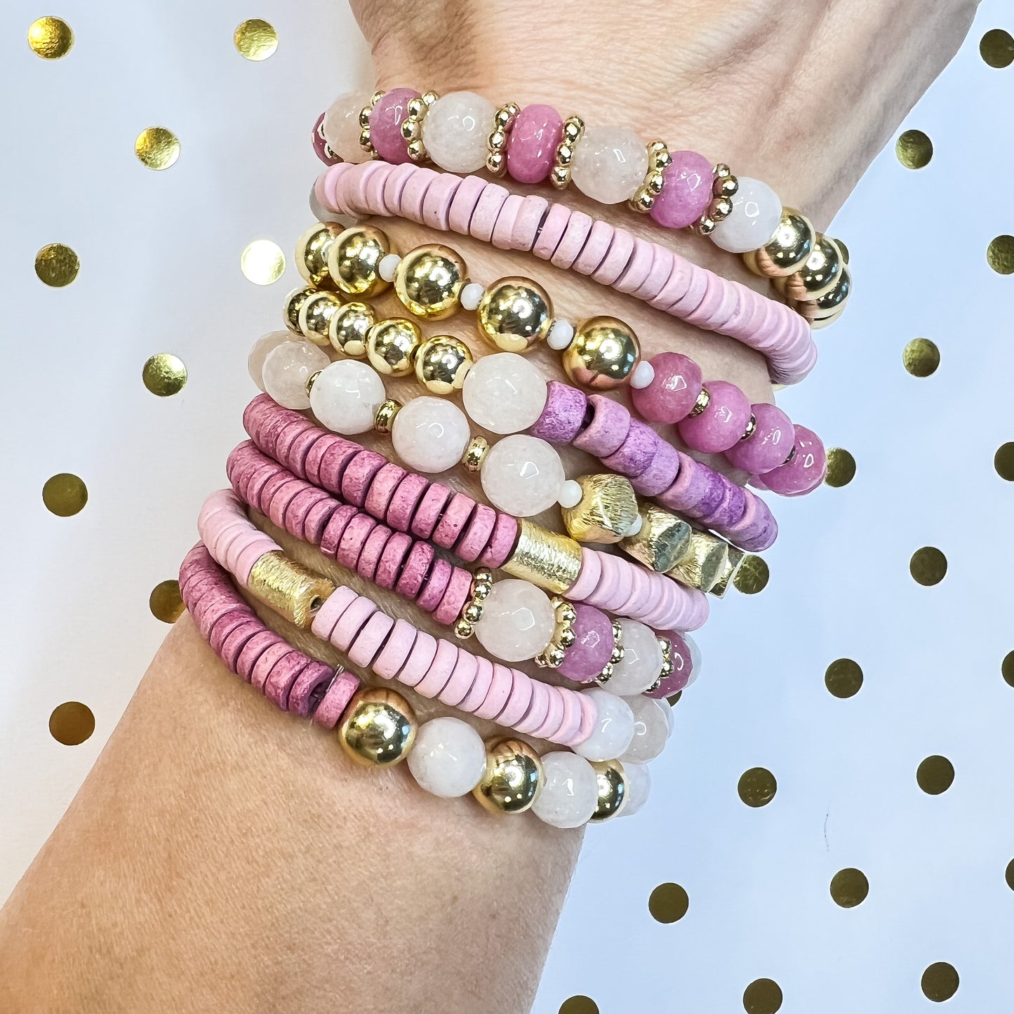 Wild Hearts | Pink and Gold Mix and Match Stretch Bracelet Stacker