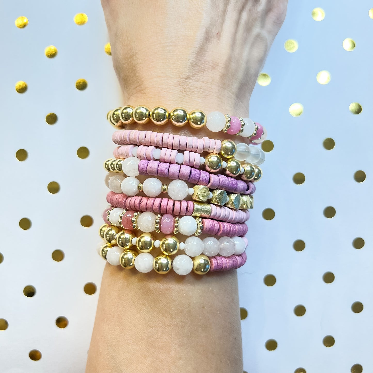 Love Me Anyway | Pink and Gold Mix and Match Stretch Bracelet Stacker