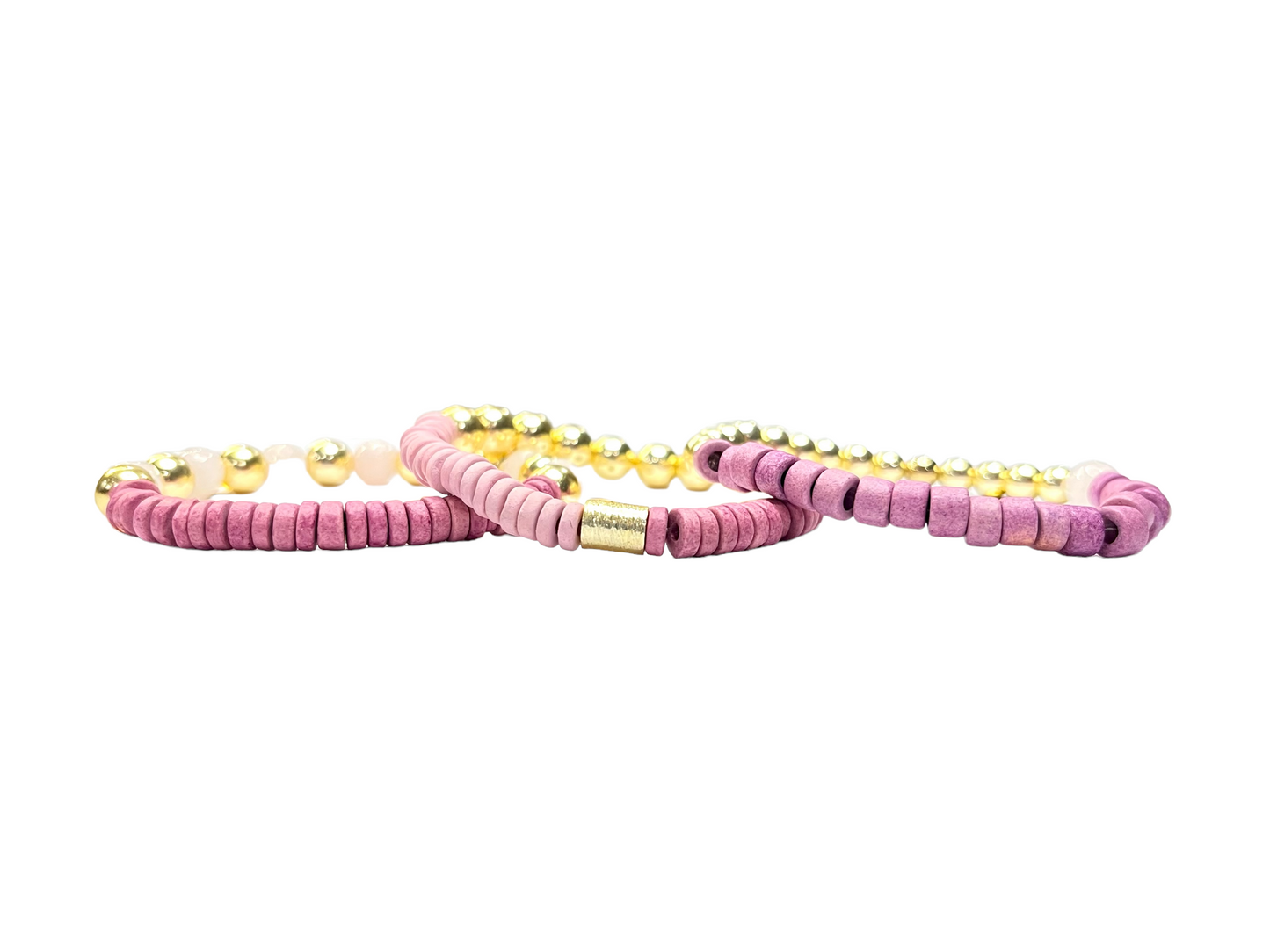 Leave Me Alone | Pink and Gold Mix and Match Stretch Bracelet Stacker