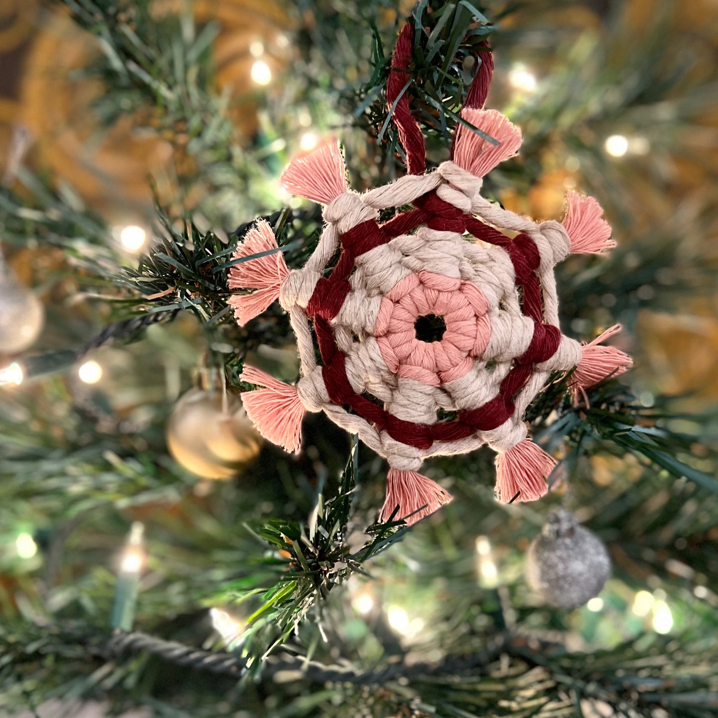 Pink Christmas! Macrame Ornament