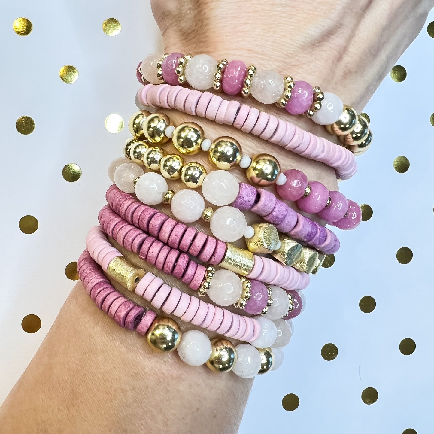 Glitter In The Air | Pink and Gold Mix and Match Stretch Bracelet Stacker