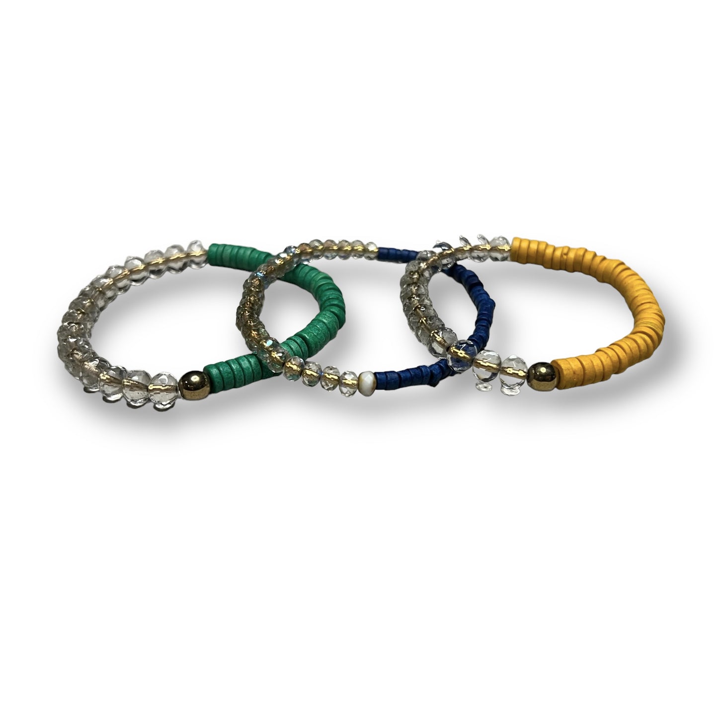 Gold-Lined Clear Faceted Czech Glass Rondelles and Ceramic Heishi Stacker - 6-7 MM Round