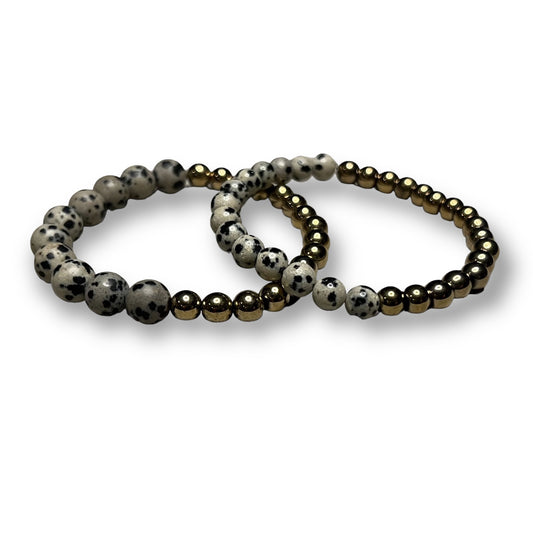 18k Gold Plated Hematite and Dalmatian Jasper Stacker