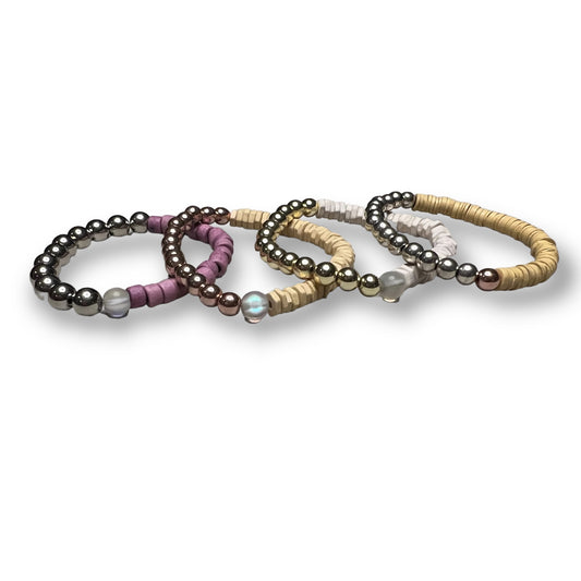 Hematite and Ceramic Heishi Stacker -- 6MM