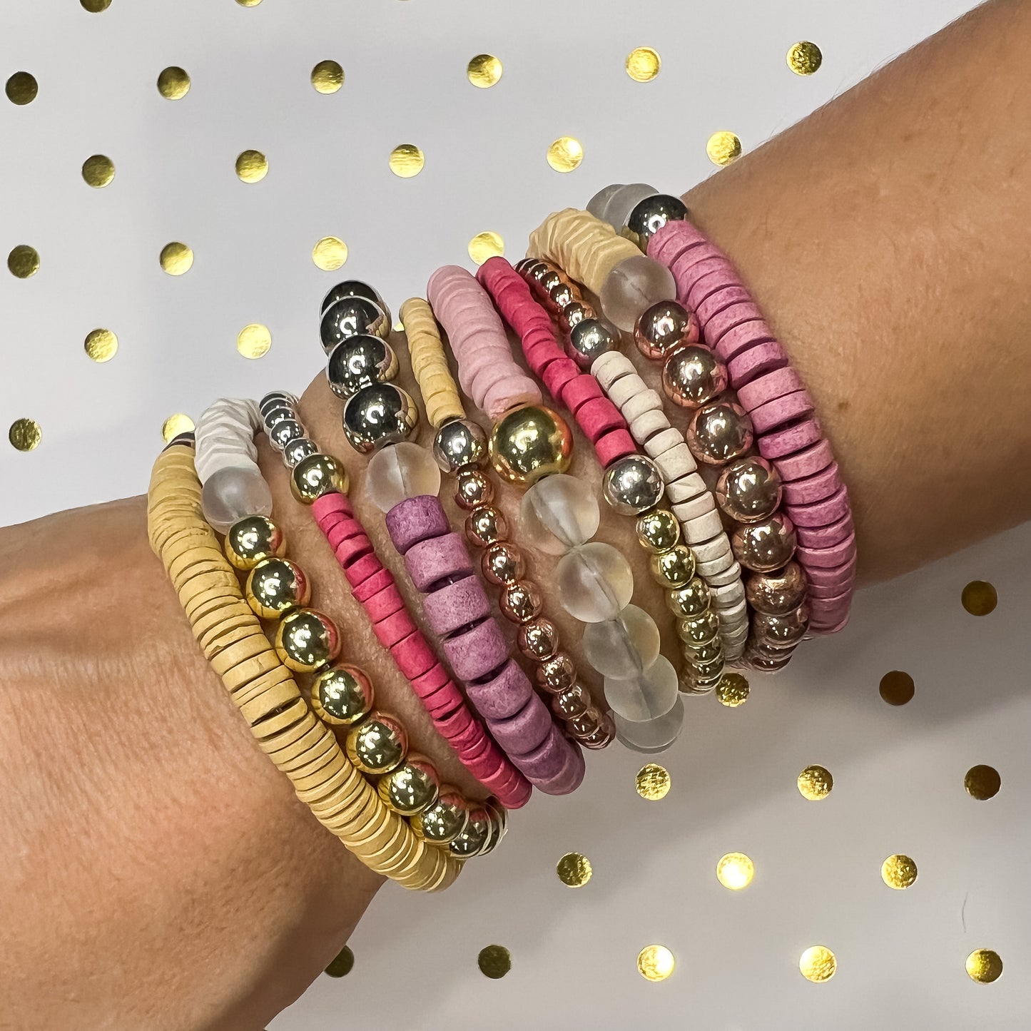 Hematite and Ceramic Heishi Stacker -- 4MM