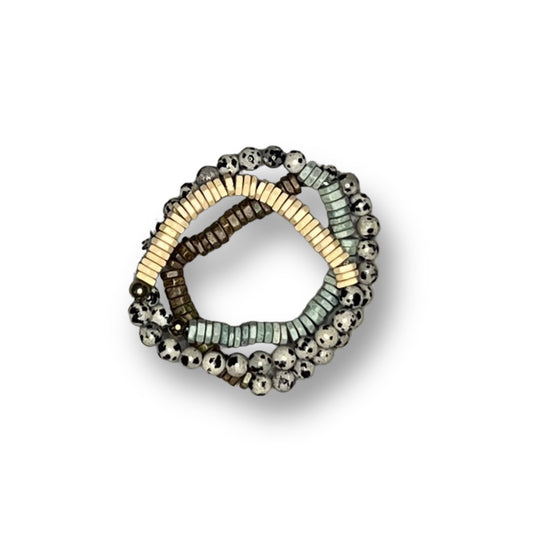 Dalmatian Jasper and Ceramic Heishi Stacker - 6MM Hexagon